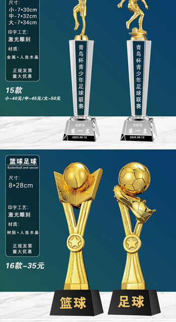 Basketball Trophies and Medals, Various Basketball and Football Award Trophies, Event Honor Crystal and Metal Trophies Wholesale detail 9