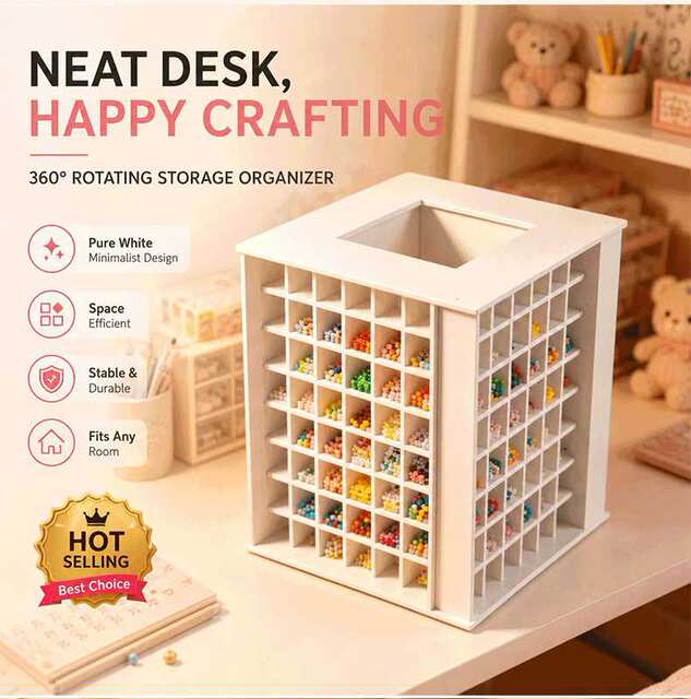 Desktop Bead Storage Box with Compartments, Rotating Organizer Rack, Large Capacity Multi-Compartment Storage Rack detail 12