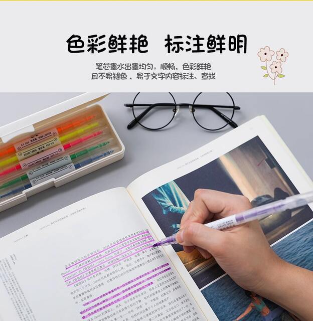 Double-head highlighter student hand account pen marker pen color marker pen 6 color painting pen stationery wholesale detail 4