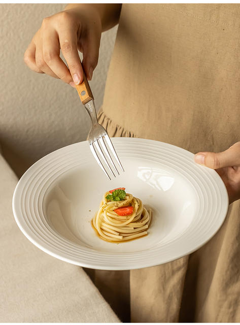 Preferential High-value Embossed Straw Hat Plate Solid Color Ceramic Plate Western-style Pasta Plate Dessert Plate Household Tableware Dish detail 6