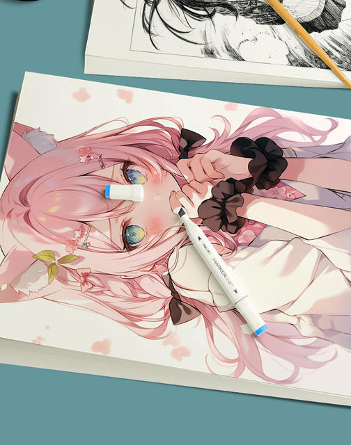 Yuan Hao a3 Cartoon Kent Paper 8k Hand-painted Color Lead 250g Painting a4 Original Paper 4k Mark Pen Art Painting Paper detail 11