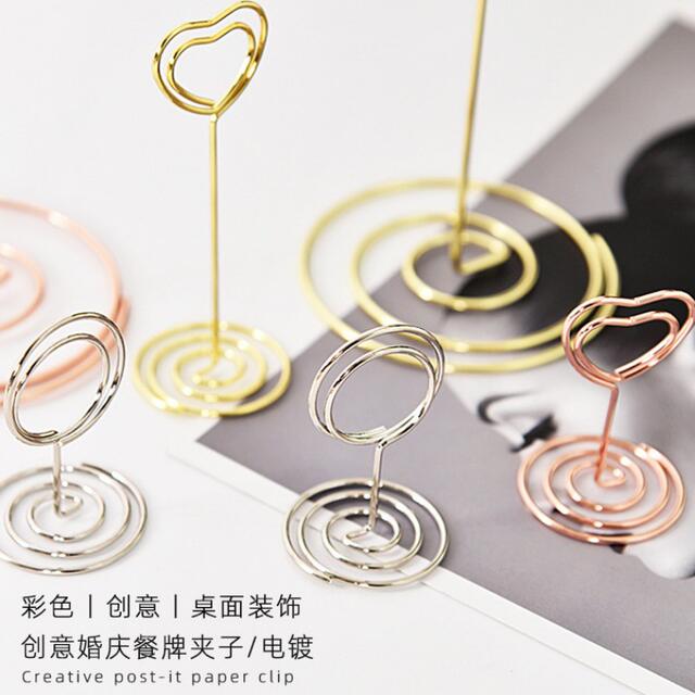 Cross-Border Metal Note Holder Desktop Business Card Holder Love Seat Holder Ready-Made Wholesale Message Holder Wedding Wedding Label detail 2