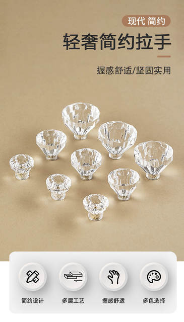 Transparent Acrylic Handle Bedside Table Furniture Easy Install Plastic Single Hole Crystal Handle Cabinet Door Handle detail 6