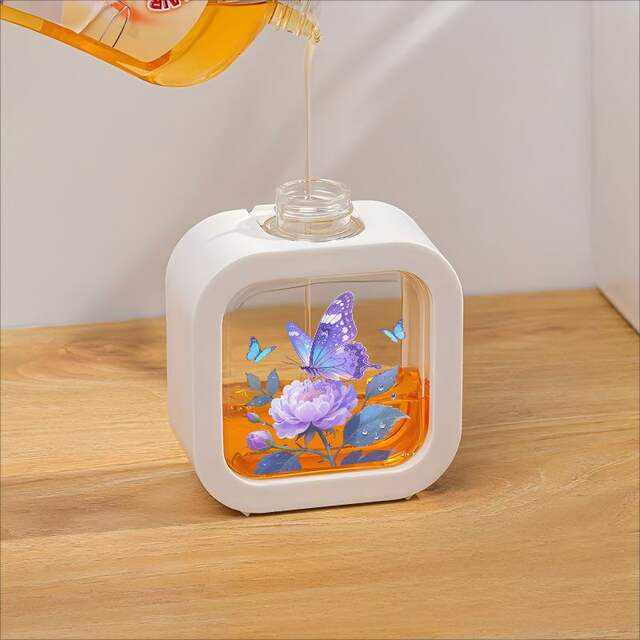 A Refillable Liquid Soap Dispenser in the Shape of a Butterfly Flower with a Cute Square Design That Combines.. detail 3