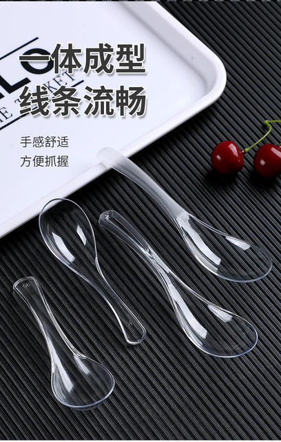Disposable Spoons Individually Packaged Plastic Thickeneded Bibimbap Spoon Transparent Takeaway Commercial Crystal Dessert Spoon Wholesale detail 7