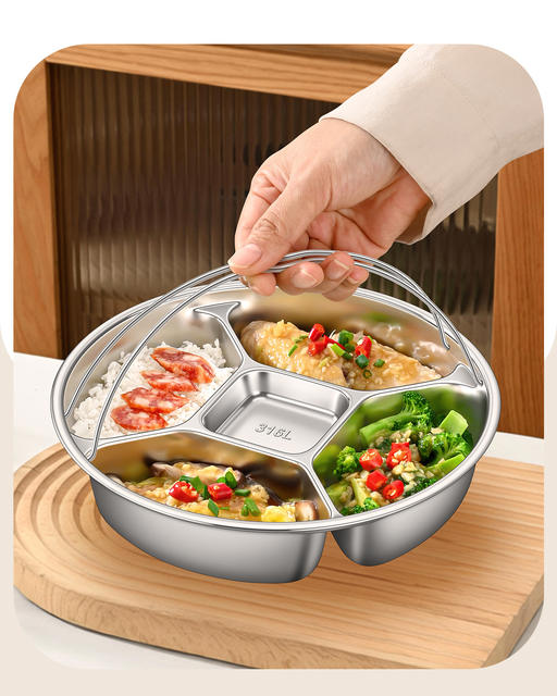 316L Stainless Steel Divided Steaming Tray with Handle, Portion Control Plate, Round Plate, Steamer Basket, One Pot Steaming Grid detail 11