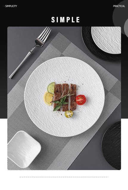 Black and White Plates, Chaozhou Tableware, Flat Plates, Round Plates, New Style Light Luxury Ceramic Plates, High-End Matte Steak Plates detail 7