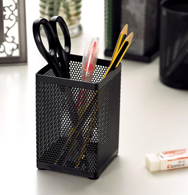 Qixin B2003 Square Pen Holder Metal Wire Mesh Black detail 1