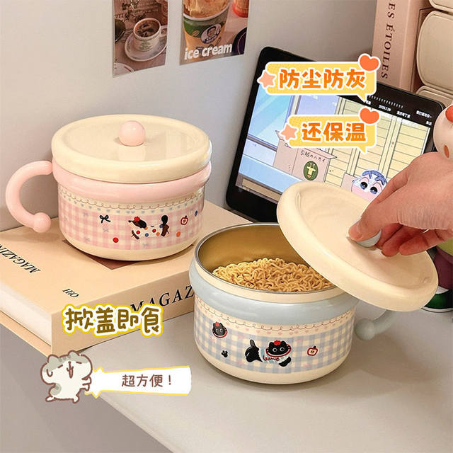 Stainless Steel Large-Capacity Instant Noodle Bowl with Drainable Lid, Convenient for Students, a Must-Have for Instant Noodles detail 3