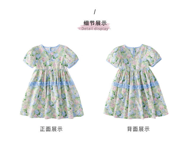 Thin Girl's dress Stylish Floral Children's Skirt Summer Large Children's Little Girl's Cotton Short-sleeved Princess Skirt detail 6