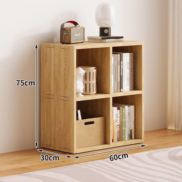 Solid Wood Bookshelf Storage Rack, Floor-Standing Wall-Mounted Combination Grid Cabinet, Living Room Pine Storage Cabinet, Low-Height Home Bookcase