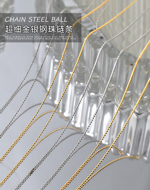 Japanese Nail Art Chain Gold and Silver Small Steel Ball Thin Chain Internet Popular Metal Jewelry Nail Accessories Nail Art Jewelry detail 2