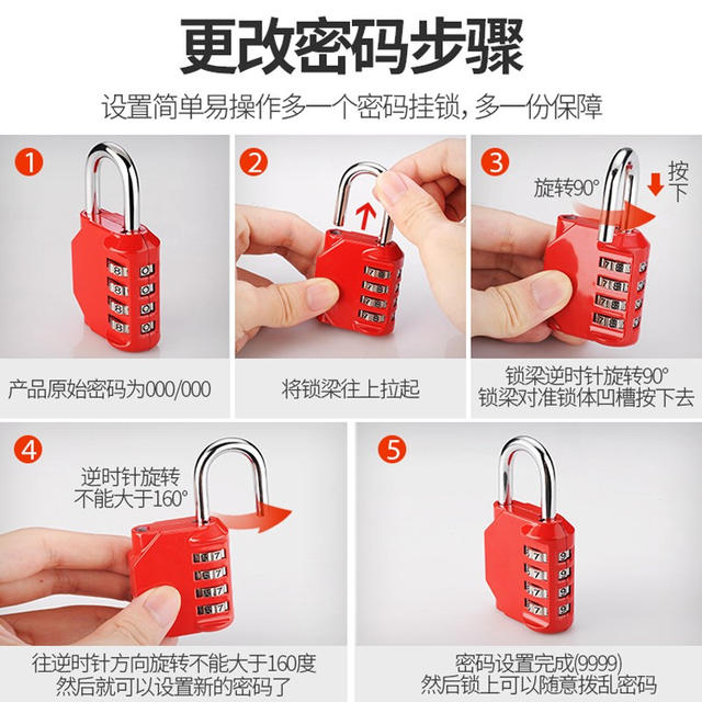 Open padlock 4-digit password anti-theft lock gym small Lock Master padlock key password padlock cabinet luggage detail 1
