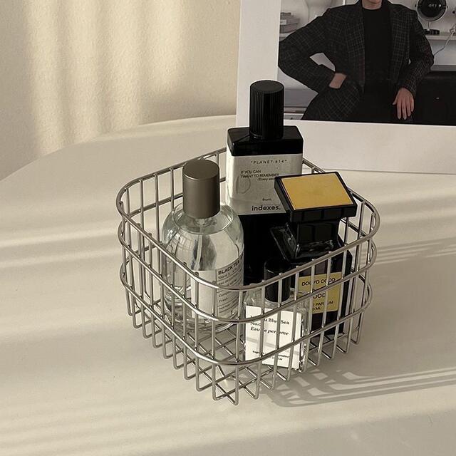 Ins Stainless Steel Storage Basket Square Metal Household Desktop Miscellaneous Storage Basket Cosmetics Organization Storage Basket detail 5