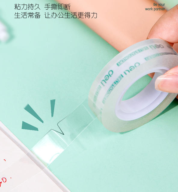 Deli Transparent Tape for Students, Stationery Tape for Correcting Mistakes, Small Easy-Tear Adhesive Strip, Single-Sided Tape for Copying detail 2