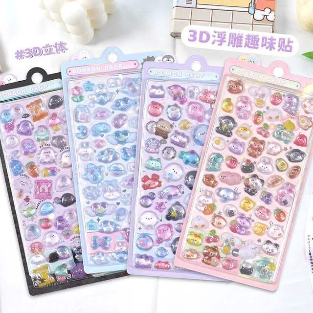 Cartoon three-dimensional floating fun stickers crystal diamond children's decorative stickers 3D stickers cute relief stickers for girls detail 11
