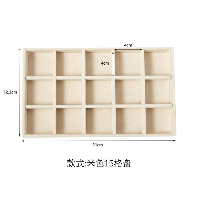 Beige jewelry tray jewelry box storage box ear studs earrings drawer flannel plate detail 11