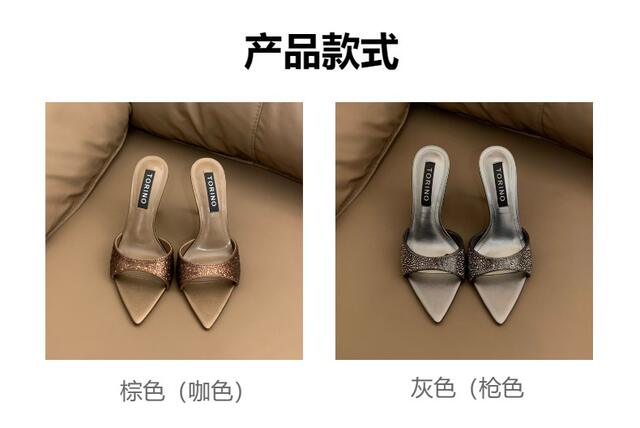 2026 Pointed Toe Open-Toe Stiletto Slip-On Women's Luxury Sexy Rhinestone High Heels European and American Style Super High Heels detail 3
