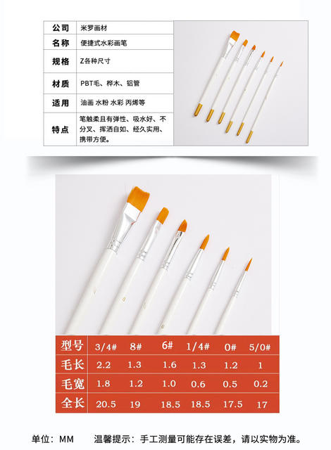 6 Nylon Watercolor Gouache Pens with Pointed and Flat Tips, White Gold-Hued Oil Painting Pens, Pencil Set for Painting, Cross-Border detail 8