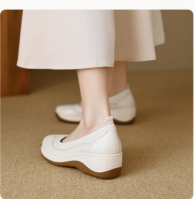 Retro Luxury Thick-Soled Lazy Loafers for Women, Genuine Soft Leather Round-Toe Slip-On Shoes, 2026 Autumn Casual High-Heeled Leather Shoes detail 9