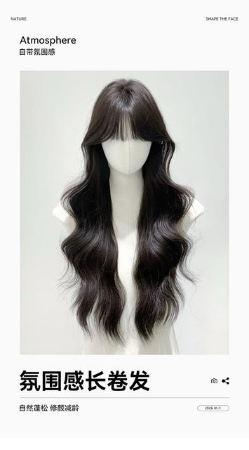 Xinxin Wig Women's Cross-border Wholesale Online Red Daily Black Tea Long Curly Hair New Natural Full Head Cover detail 2