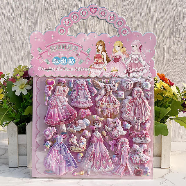 Children's Satchel Double-layer Princess Dress-up Stickers for Little Girls to Change Clothes and Characters Cartoon Hot Stamping Stereo Stickers detail 3