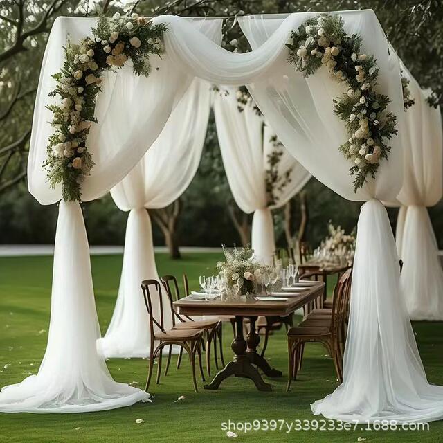 Gauze Mesh Wedding Scene Layout Outdoor Party Background Decoration Wedding Arch Chair Ceiling Layout Mesh
