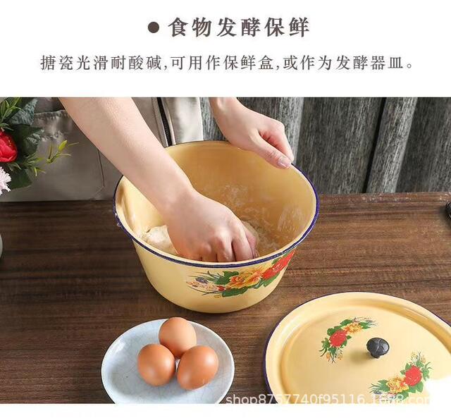 【Non-Toxic】Souvenir Vintage Nostalgic Cake Enamel Bowl Lard Bowl with Lid Enamel Basin Direct Supply from Manufacturer detail 2