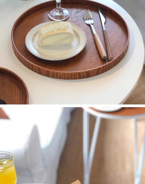 Home Snack Tea Tray Dinner Plate Cafe Round Snack Tray Tea Tray Ins Style Vintage Cake Wooden Tray detail 8