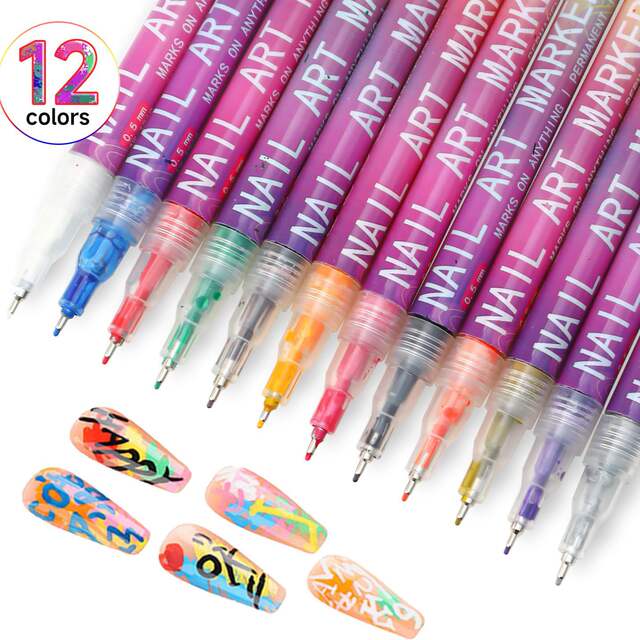 Cross-Border New Model 0.5mm 12-Color Nail Art Pen Set DIY Nail Art Pens Dotting Pens Painting Graffiti Brushes detail 4
