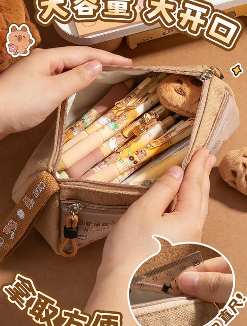 Kapibala Pencil Case for Primary School Students, Large Capacity Pencil Box, Korean Style Cartoon Cute Triangle Stationery Box, Dropshipping Available detail 6