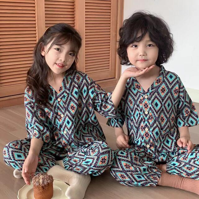Children's Cotton Silk Pajamas Set Summer Artificial Cotton Air-conditioning Clothing for Boys and Girls Cotton Silk Home Clothes Two-piece Children's Clothing detail 4