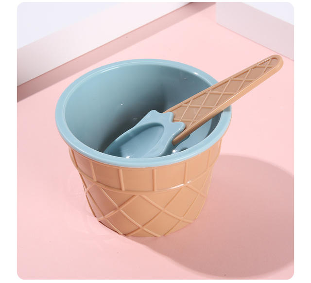 Ice Cream Bowl with Spoon, Plastic Ice Cream Bowl, Pp Candy-Colored Creative Children's Tableware Set, Cute Dessert Bowl and Spoon detail 9