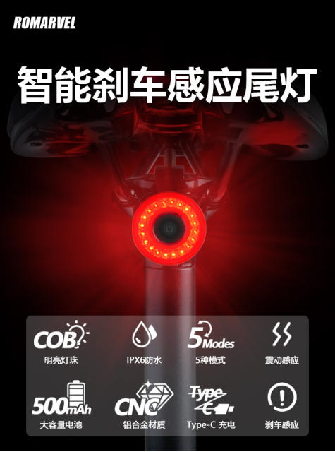 Lumaiwei Bicycle Tail Light Q5Mini Intelligent Brake Sensor Mountain Road Bike Night Cycling Equipment detail 1