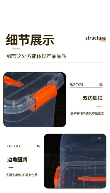 Plastic Transparent Portable Storage Box for Home Use, Clothing Storage Box, Toy Storage Box, Thickened Commercial Storage Box detail 10