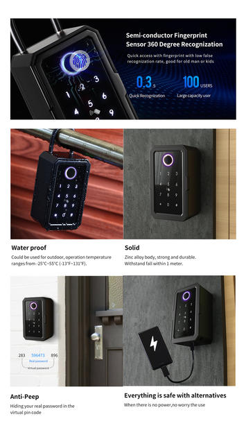 All-through lock fingerprint key box wall-mounted password storage box graffiti Bluetooth password box mobile phone control smart lock detail 10