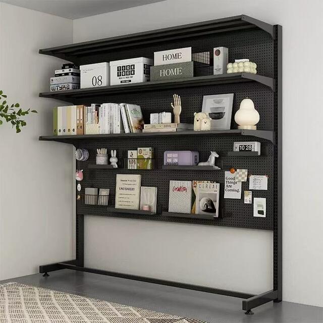Trendy Floor-Standing Bookshelf Pegboard Vertical Storage Rack Desktop Organizer Shelf for Girls Storage Bookshelf Metal Pegboard detail 9