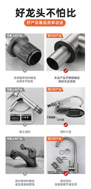 Kitchen Faucet with Hot and Cold Water, Sink for Washing Vegetables and Dishes, Stainless Steel, Universal Rotating, Pressure-Boosting, Splash-Proof detail 9
