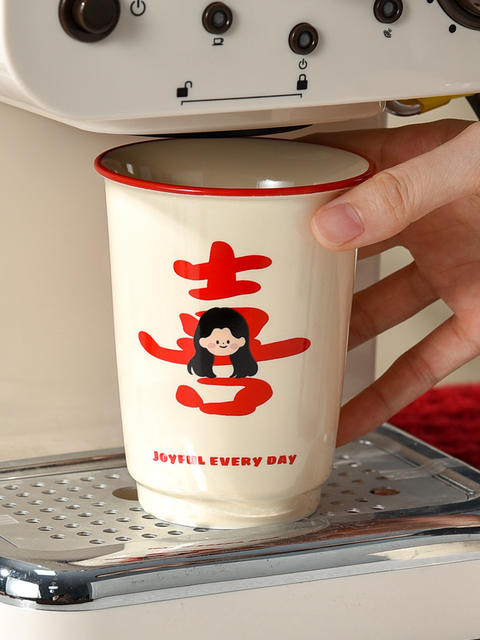 High-Looking Ceramic Cup, Red Double Happiness Mouthwash Cup, Couple's Wedding Souvenir, Toothbrush Cup, Tea Cup, Large Capacity detail 7