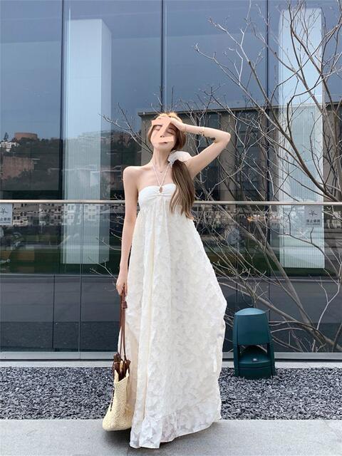Seaside Holiday Style Beach Backless Neck dress Women's Spring and Summer New Pure Desire Hollow Midi Dress with Chest Pad detail 12