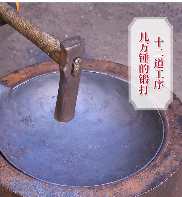 Wholesale Zhangqiu Authentic Handmade Iron Pan Uncoated Non-stick Pan Old-fashioned Round Bottom Wok Healthy Household Fish Scale Iron Pan detail 5
