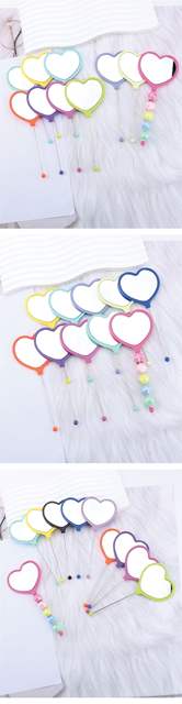 Creative DIY Beaded Handle Mirror, Heart-Shaped Handheld Makeup Mirror, Dopamine-Colored Portable Vanity Mirror detail 6
