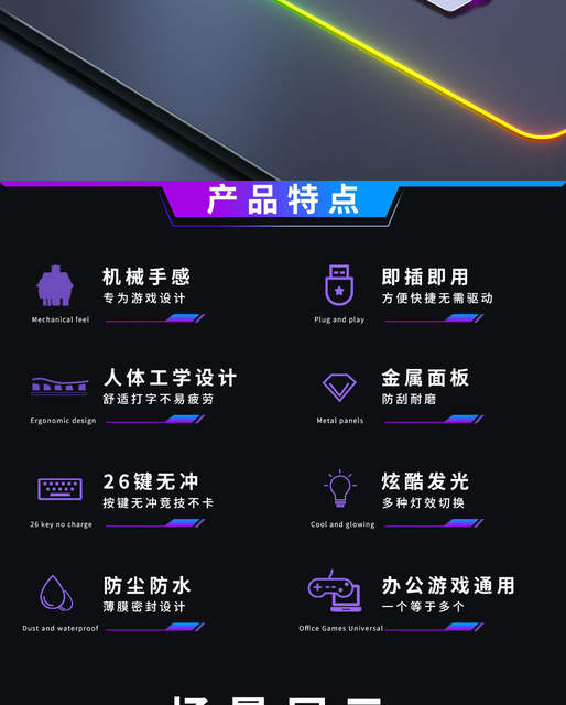 Aoc Kb122 Metal Plate Backlight USB Wired Keyboard Business Office Home E-Sports Gaming Keyboard and Mouse Set detail 5