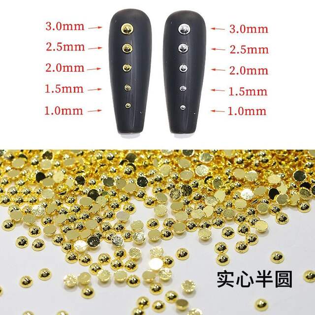 Wholesale Metal Semi-Circle Rivets Nail Art Jewelry Flats Bottom Solid Hemisphere Steel Beads Gold Silver Nail Accessories detail 2