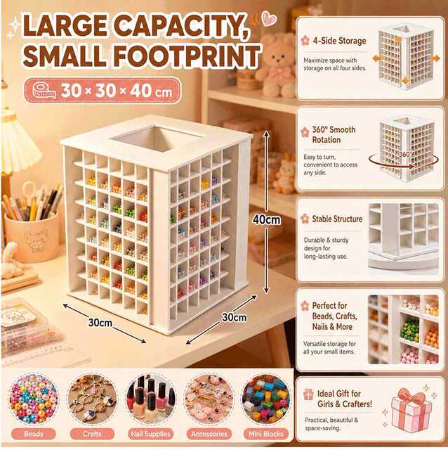 Desktop Bead Storage Box with Compartments, Rotating Organizer Rack, Large Capacity Multi-Compartment Storage Rack detail 8