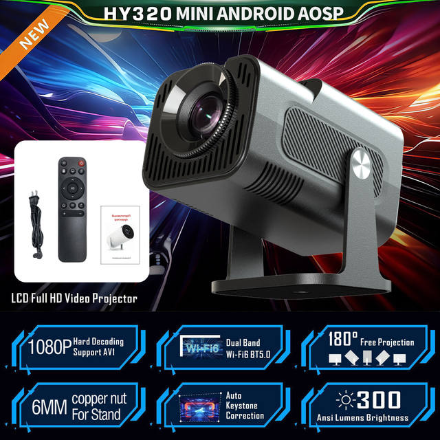 Cross-Border Original Factory Hy320 Mini Android 14 High-Brightness Gimbal Projector for Home Bedroom Smart Portable Use