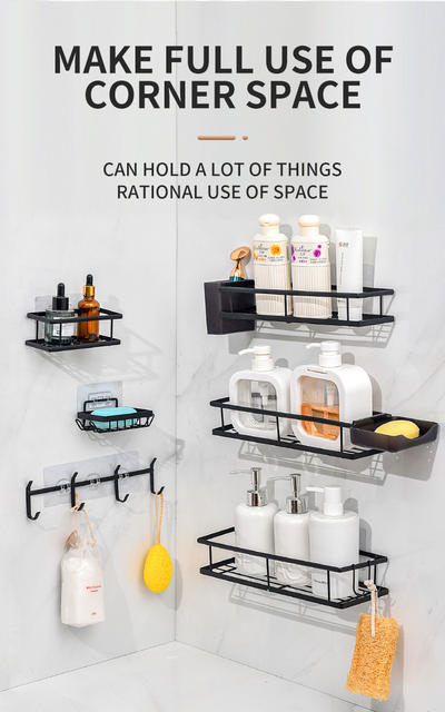 Cross-Border New Bathroom Storage Rack Wall-Mounted Bathroom Punch-Free Iron Toiletries Toilet Storage Rack detail 7