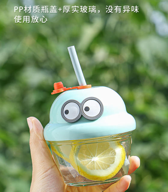 High-Appearance Mini Chubby Cup, Cute Straw Glass Cup, Trendy Internet Celebrity Cartoon Water Cup with Lid, Large Capacity Cup detail 6