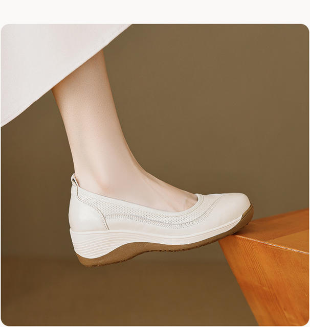 Retro Luxury Thick-Soled Lazy Loafers for Women, Genuine Soft Leather Round-Toe Slip-On Shoes, 2026 Autumn Casual High-Heeled Leather Shoes detail 7