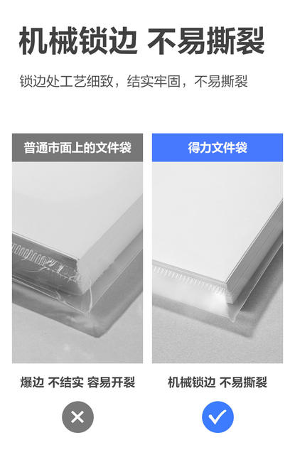 Deli A4 File Folder Transparent Snap Button Test Paper Storage Bag Document Storage Student Office Thickened Large Capacity detail 6